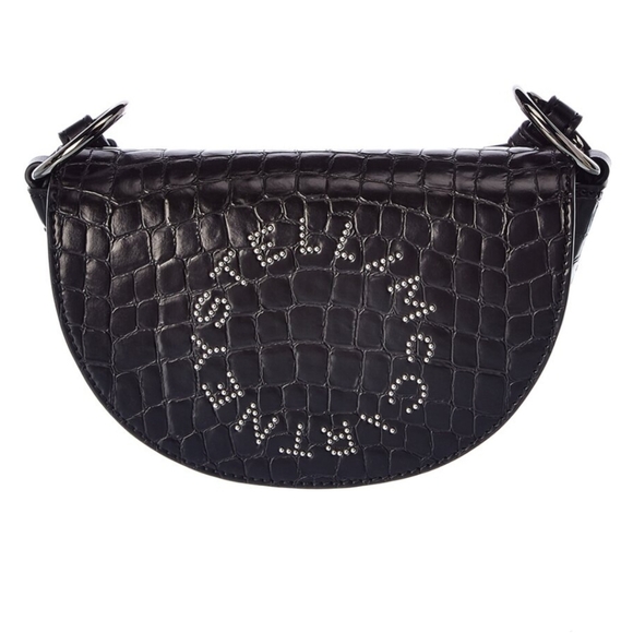 Stella McCartney Studded Logo Saddle Half Moon Croc-Embossed Black Shoul… - Picture 4 of 10